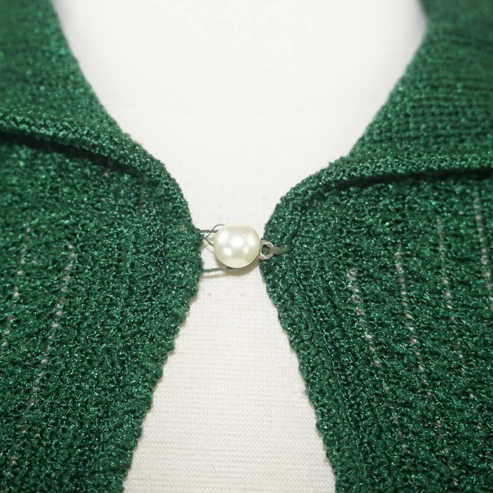 Vintage 70s Knit Pearl Hooded Cardigan Sweater - Picture 2 of 5